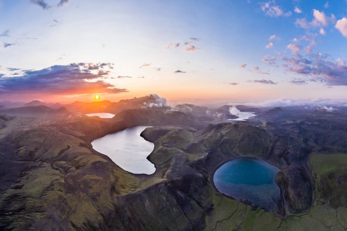 Luftaufnahme der Landschaft im Hochland, Landmannalaugar, Island