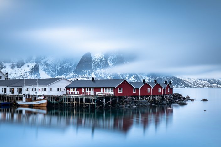 Rorbuer Hütten in Hamnoy, Landschaftsfotografie, Langzeitbelichtung, Lofoten