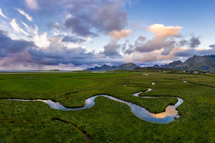 Luftaufnahme von Fredvang, Lofoten