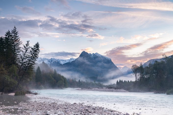 Landschaft im Nebel, Socatal, Bovec, Alpen