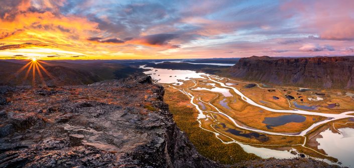 Flussdelta Rapadalen, Berg Skierffe, Sonnenaufgang