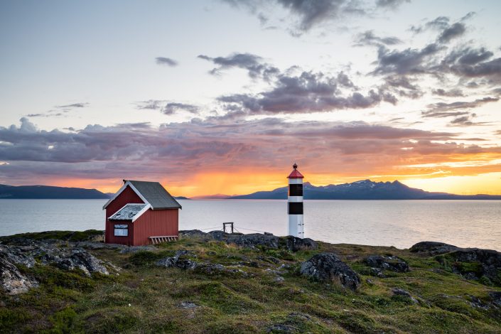 Lyngstuva Leuchtturm, Sonnenuntergang, Nordnorwegen